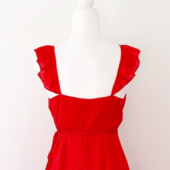 NWOT Red Flutter Strap Ruffle Wrap Midi Dress - Picture 5 of 6